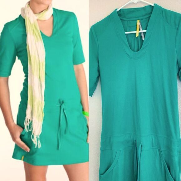 Lole Kelly Green drawstring Athleisure Lolë Charming 2 dress organic cotton M - Picture 1 of 12
